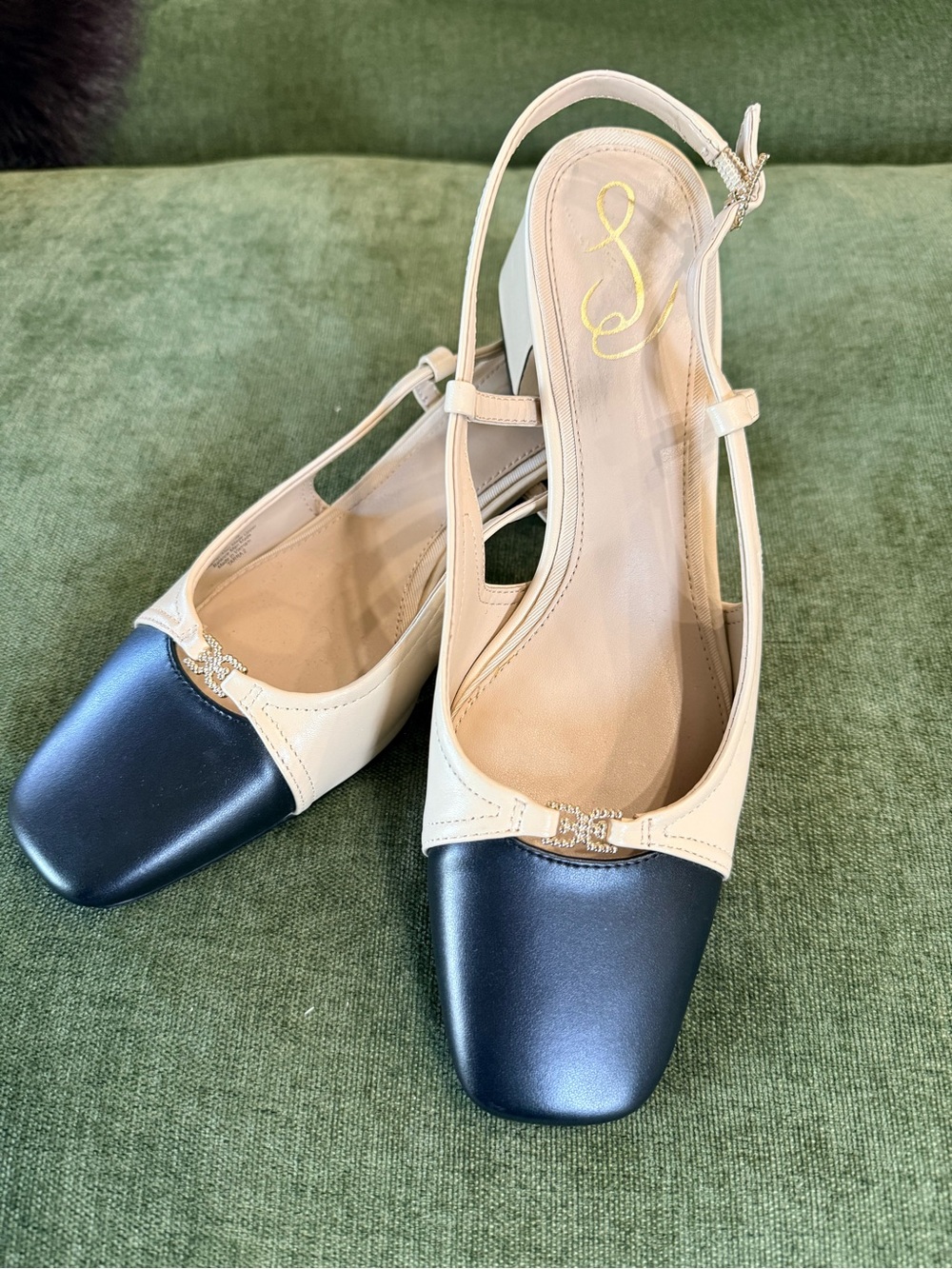 Beige and Black Two-Tone Slingback Flats